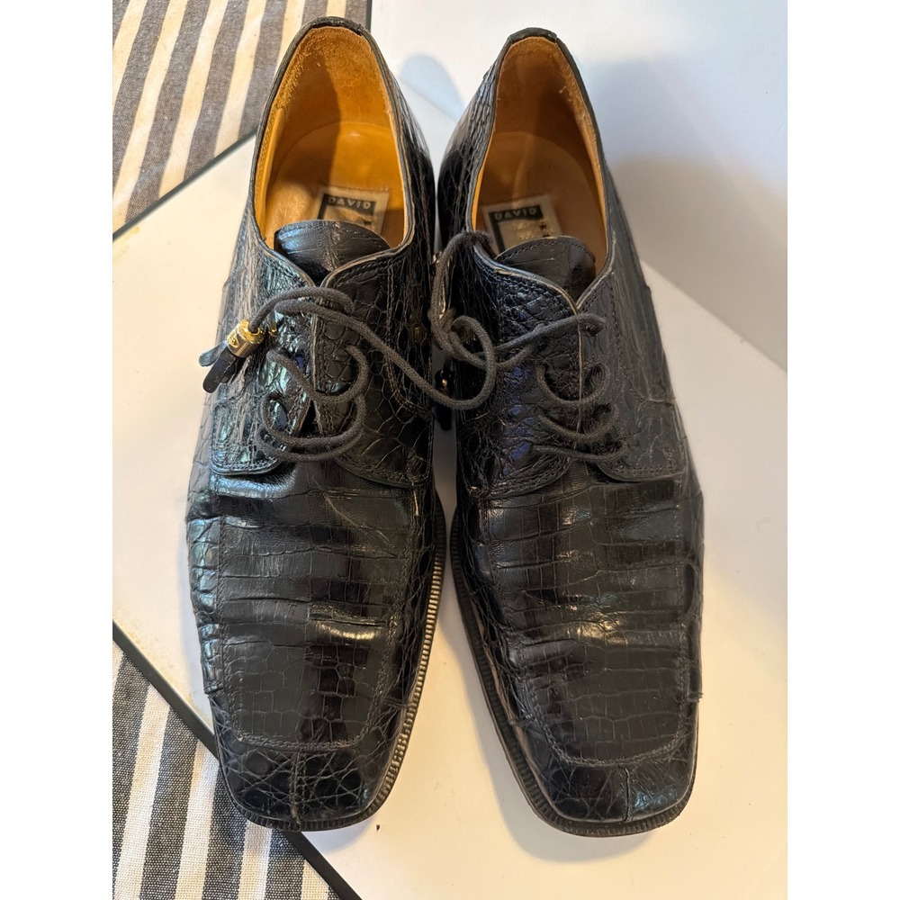 David Eden Mens Black Genuine‎ Crocodile Skin Square Toe Oxford Dress Shoes